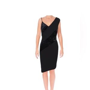 Rachel Roy Asymmetrical Black Velvet Mixed Media Dress - 12 - Brand New